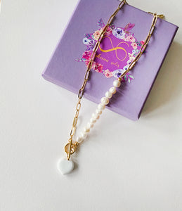 The Mabel Heart Necklace in White by Sheena Solis