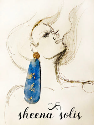 Azul with Golden Flakes Drop Earrings By Sheena Solis
